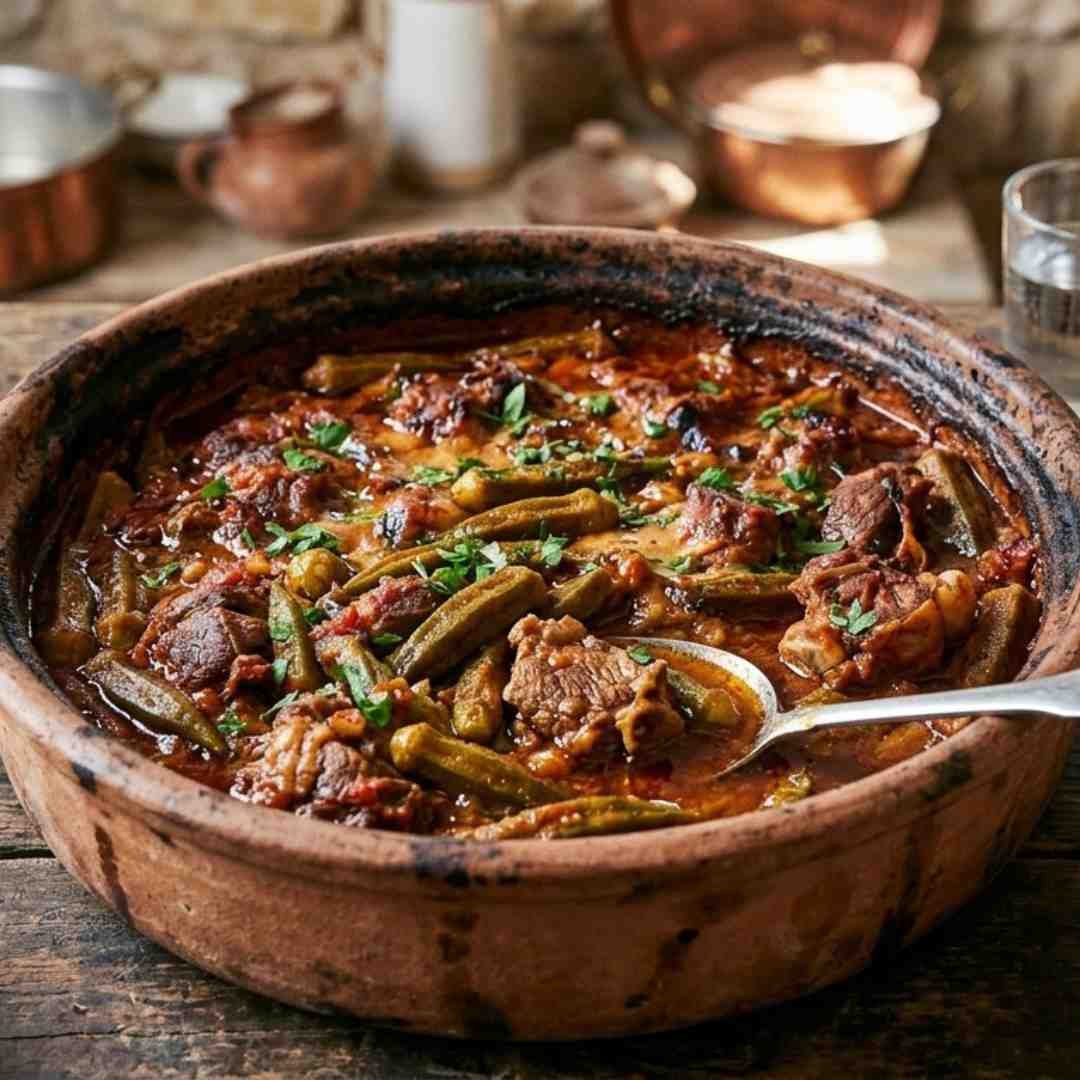 طاجن بامية باللحمة